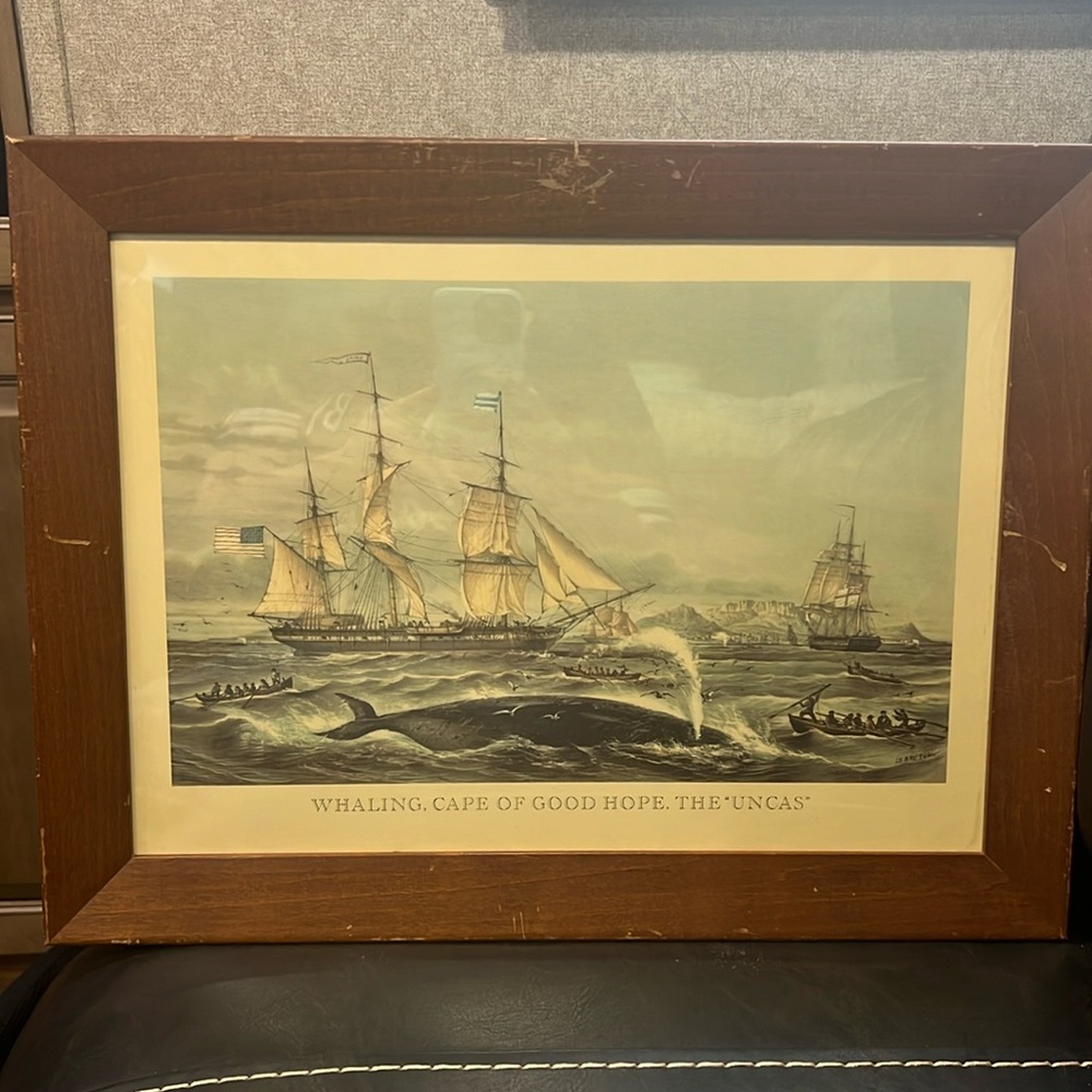 Nautical Whaling Harpooning Ship print Signed Le Breton Cape Of GoodHope art
